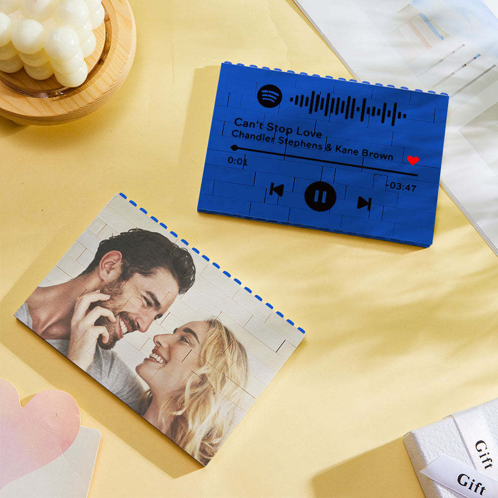 Custom Blue Building Block Puzzle Photo Bricks Gift for Lover - GiftLab