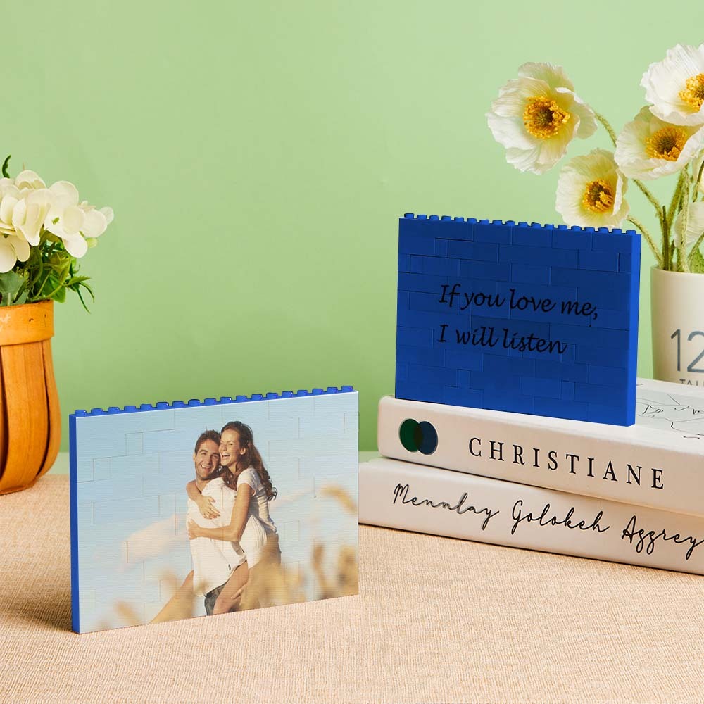 Custom Blue Building Block Puzzle Photo Bricks Gift for Lover - GiftLab
