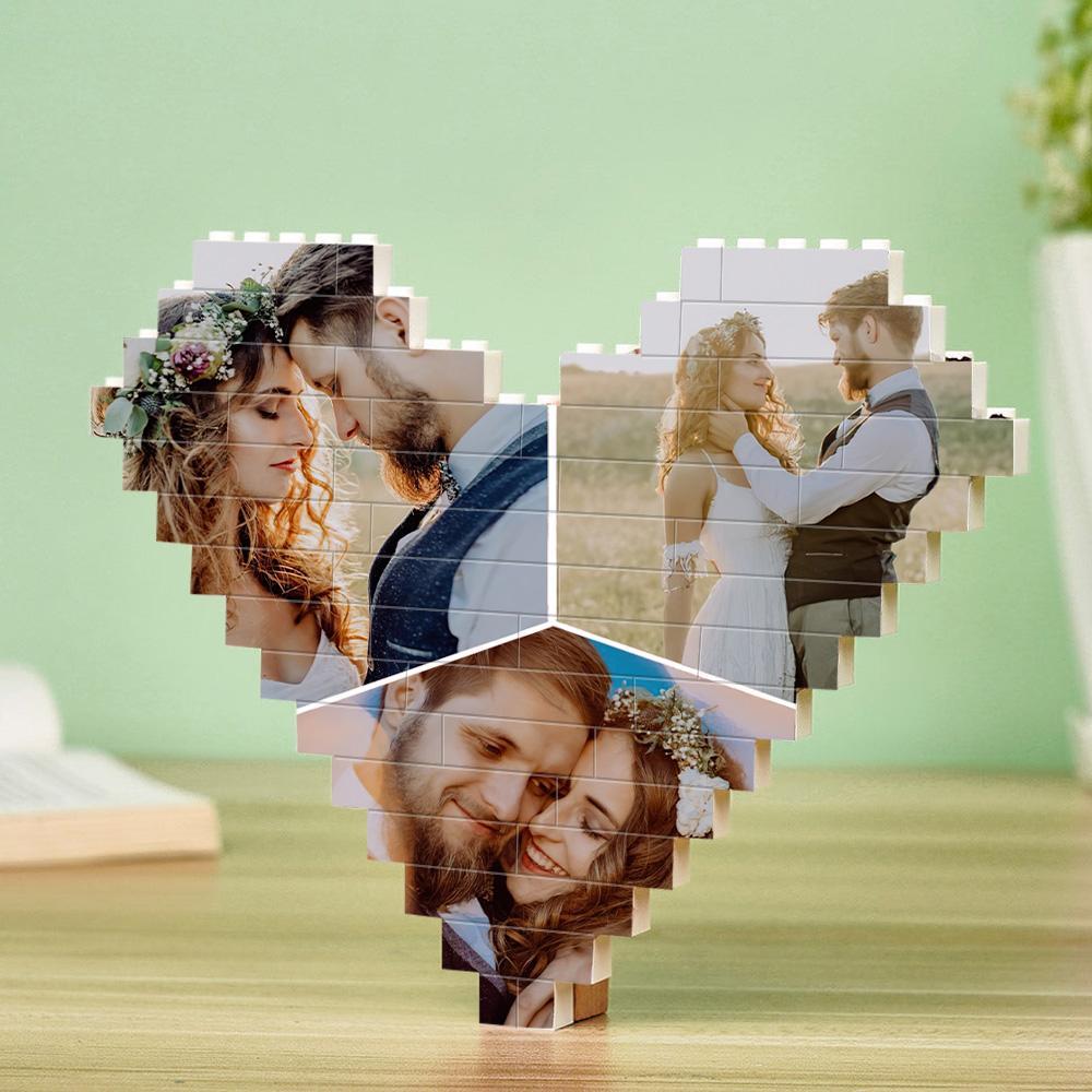 Gifts For Lover Custom Multiphoto Building Brick Personalized Photo Block Heart Shaped - Mycustombrickheadz