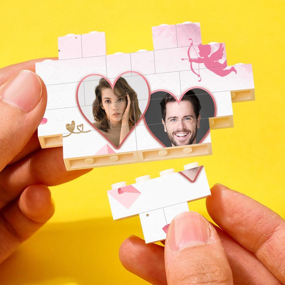 Gifts For Lover Custom Double Heart Building Brick Personalized Photo Block Heart Shaped - Giftlab