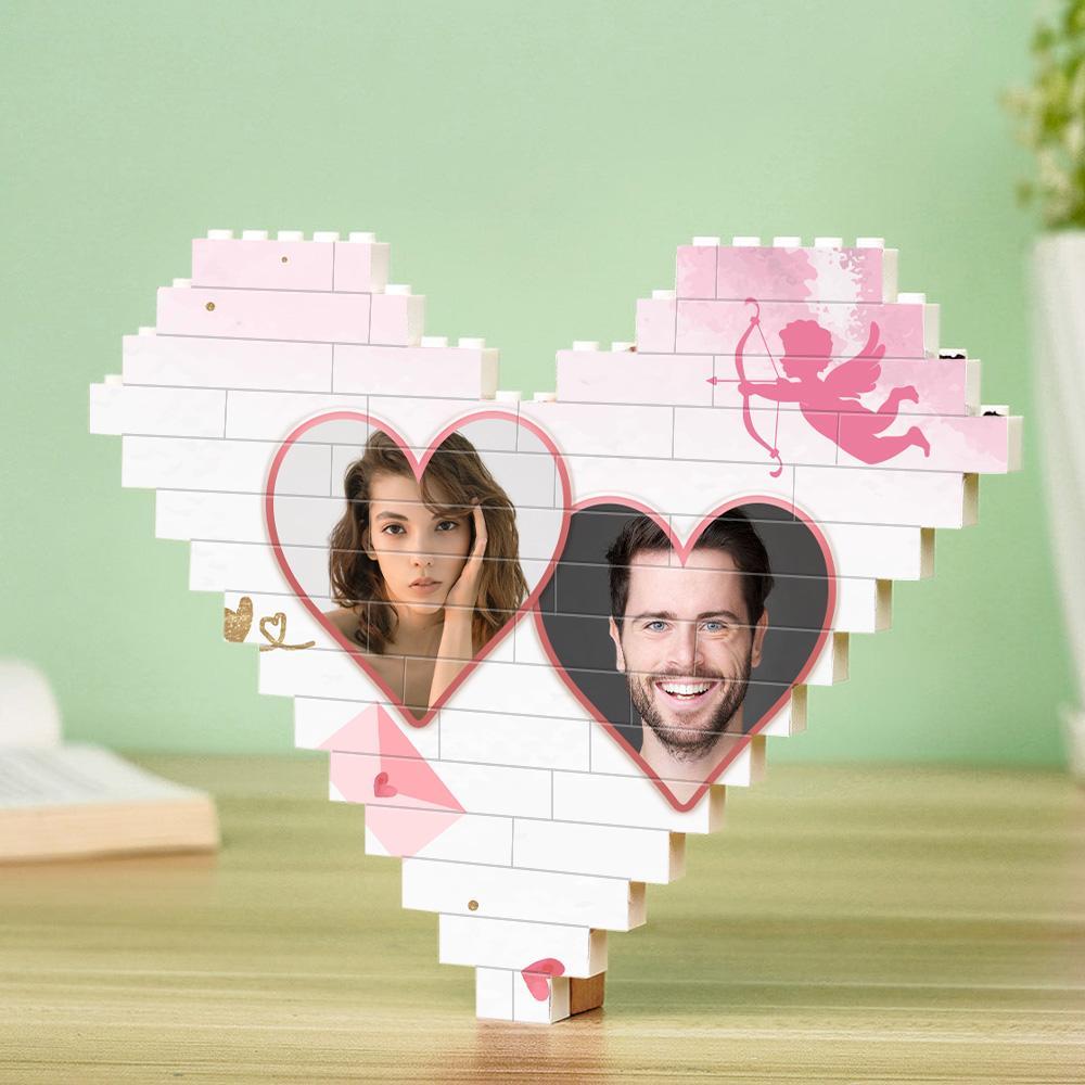 Gifts For Lover Custom Double Heart Building Brick Personalized Photo Block Heart Shaped - Giftlab