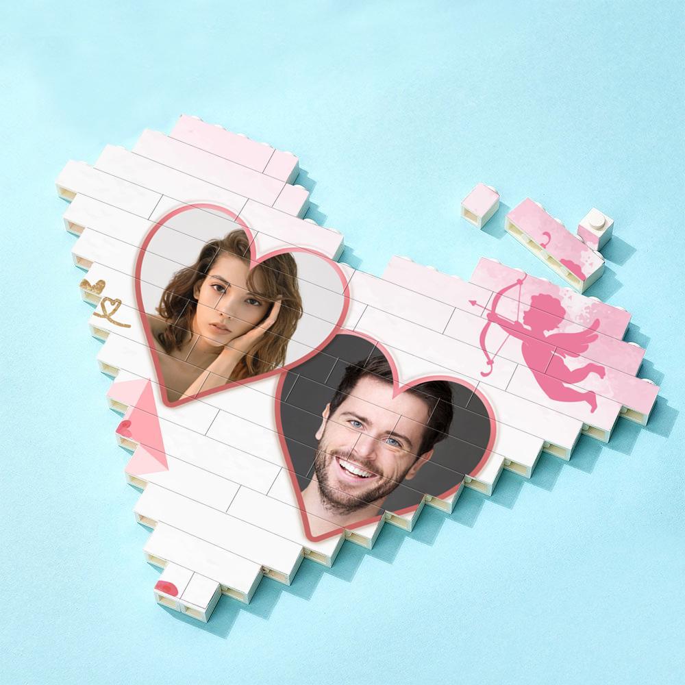 Gifts For Lover Custom Double Heart Building Brick Personalized Photo Block Heart Shaped - Giftlab