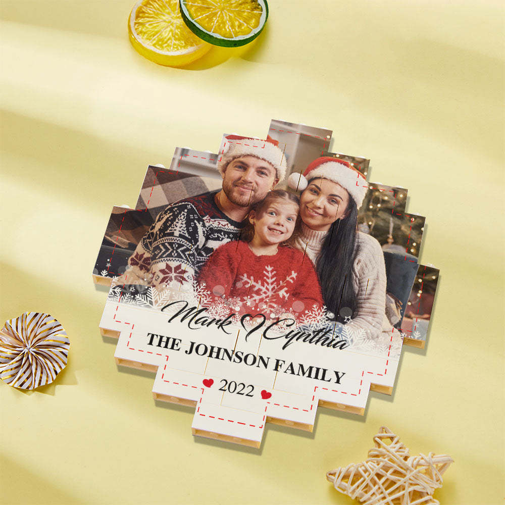 Custom Building Block Puzzle Personalized Photo Brick Names and Year Round Frame - GiftLab