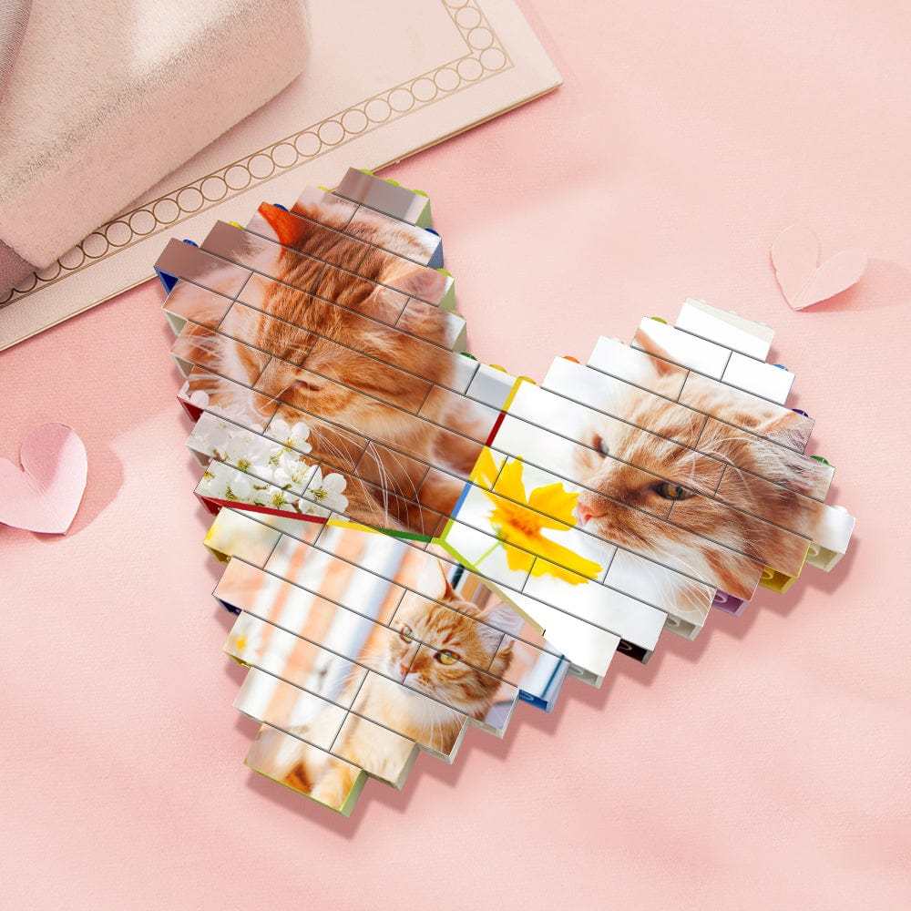 Personalised Colors Building Brick Custom Collage Photo Block Heart Shaped Brick Puzzles Gifts - Giftlab