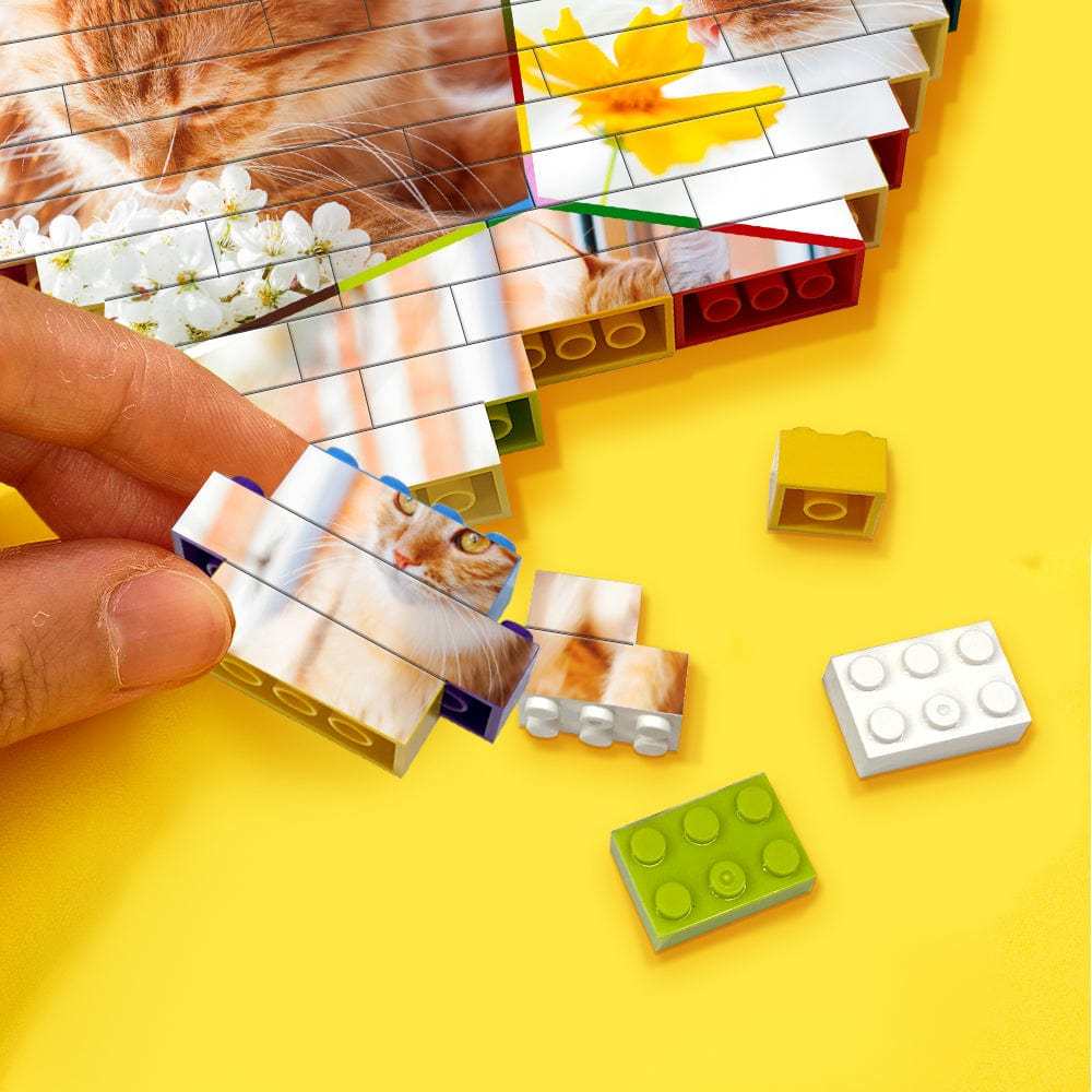 Personalised Colors Building Brick Custom Collage Photo Block Heart Shaped Brick Puzzles Gifts - Giftlab