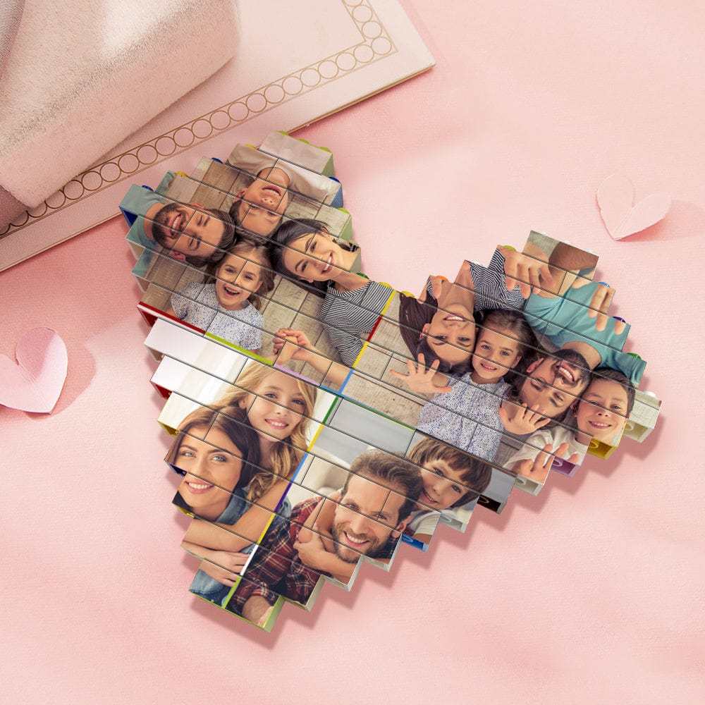 Personalised Colors Building Brick Custom Collage Photo Block Heart Shaped Brick Puzzles Gifts - Giftlab