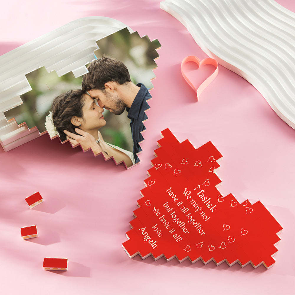 Custom Building Block Puzzle Heart Shape Photo Brick Valentine Gift for Lover	 - GiftLab