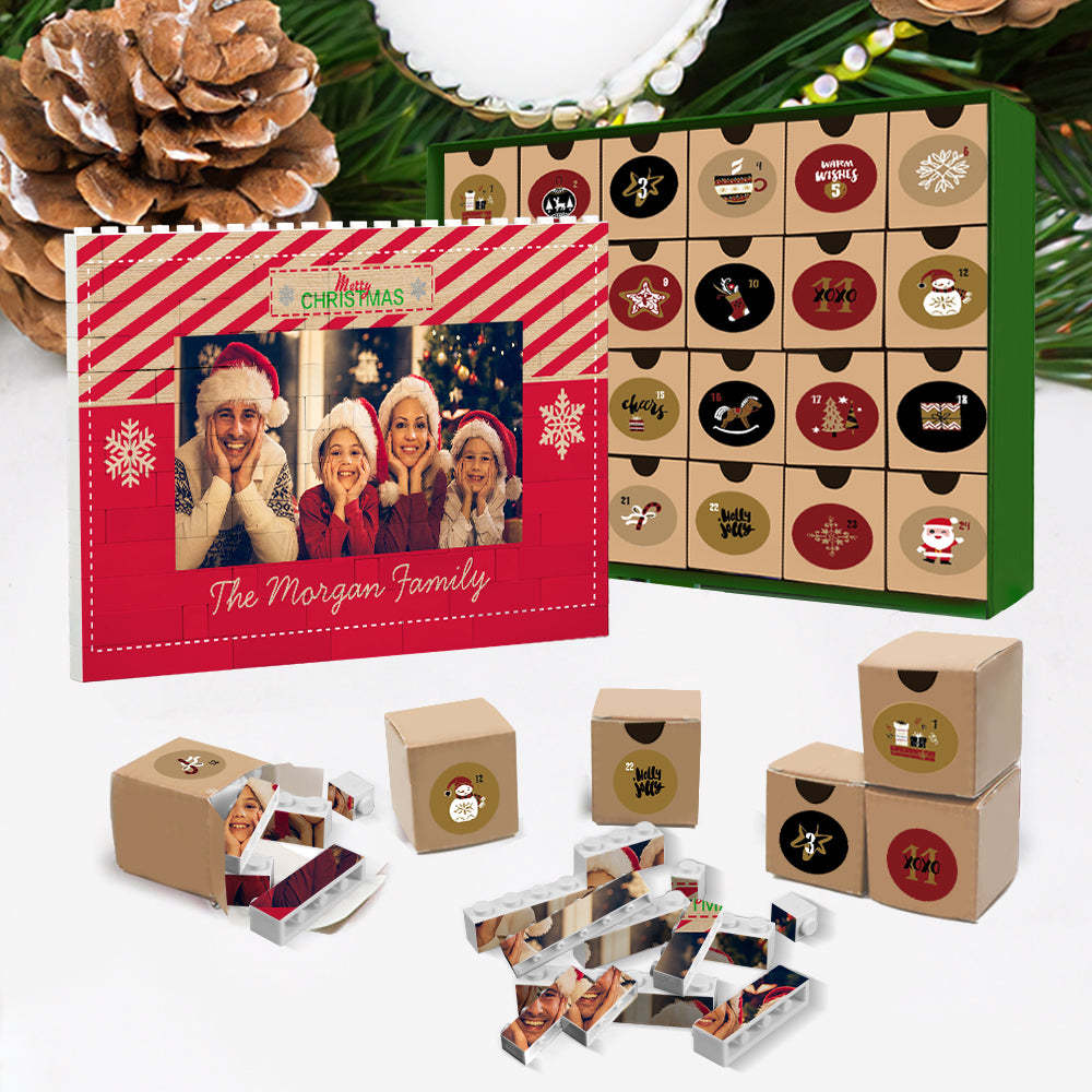 Christmas Gifts Countdown Blind Box Custom Building Block Puzzle Christmas Advent Calendar Personalized Horizontal Trio Photo Brick Merry Christmas - My Custom BrickHeadz