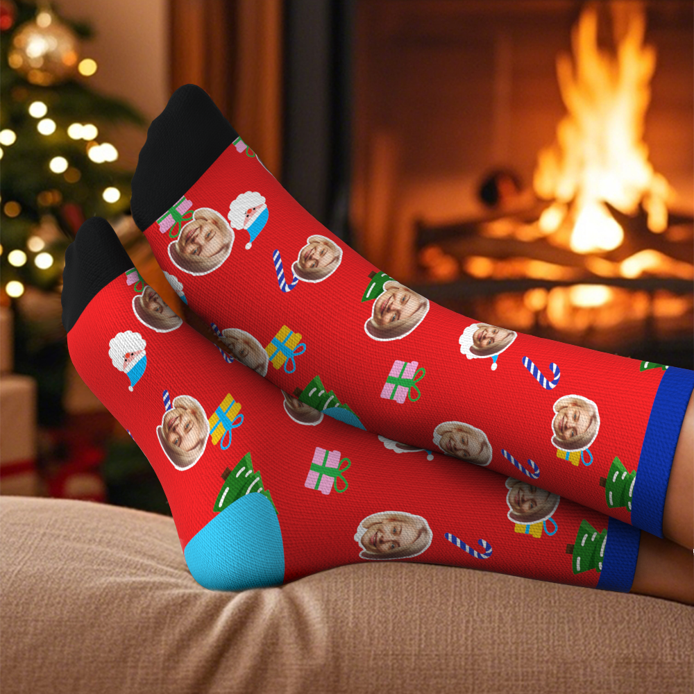Custom Christmas  Full Face Photo Printed Socks Personalized Funny Custom Design Best Gift Idea for Xmas