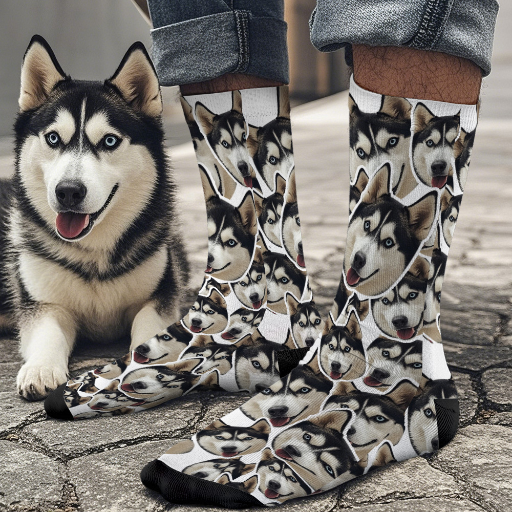 Custom Mush Face Socks Funny Photos Sock Gift for Pet Lover White - Bestchristmasgifts