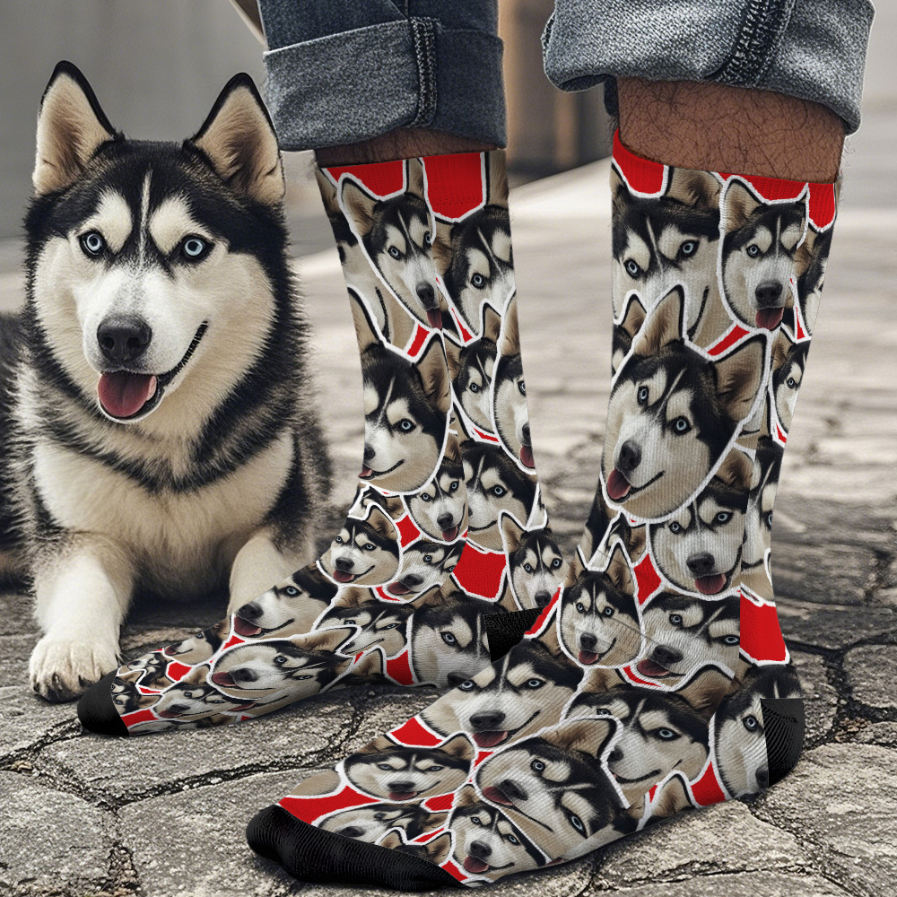 Custom Mush Face Socks Funny Photos Sock Gift for Pet Lover White - Bestchristmasgifts