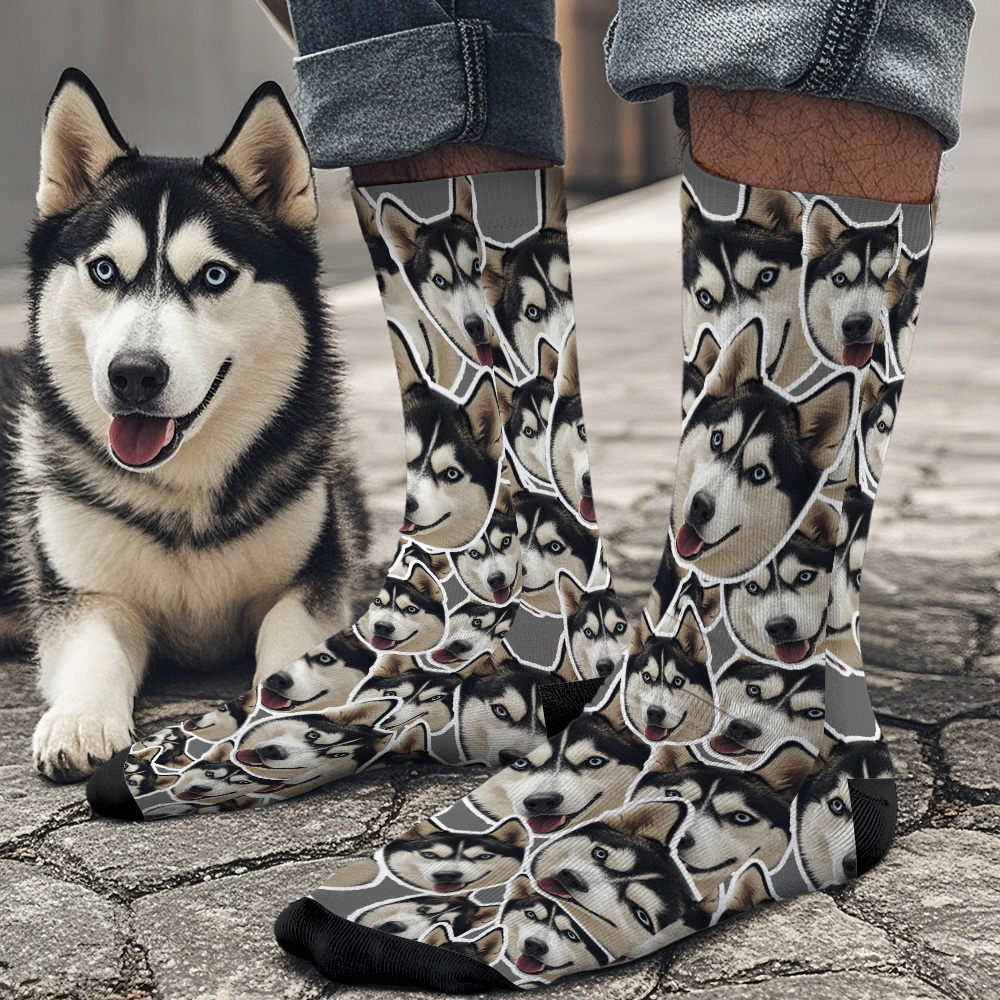 Custom Mush Face Socks Funny Photos Sock Gift for Pet Lover White - Bestchristmasgifts