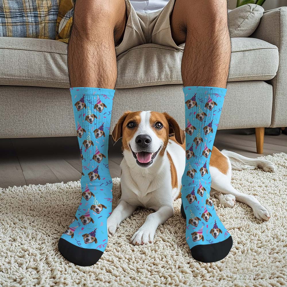 Custom Full Face Photo Printed Socks Happy Birthday Hat Socks Personalized Custom Designs Best Gift Idea