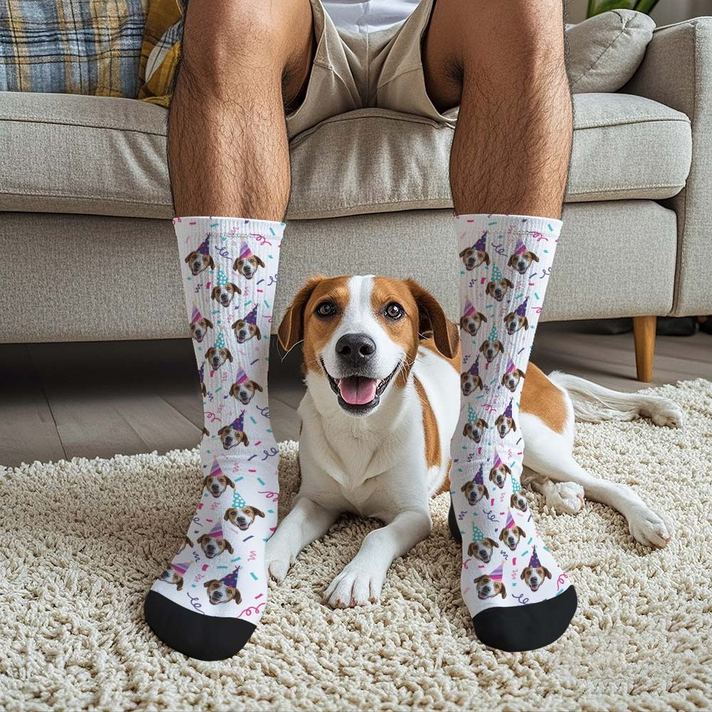 Personalized Full Face Photo Printed Socks Happy Birthday Hat Socks Personalized Custom Designs Best Gift Idea - Bestchristmasgifts