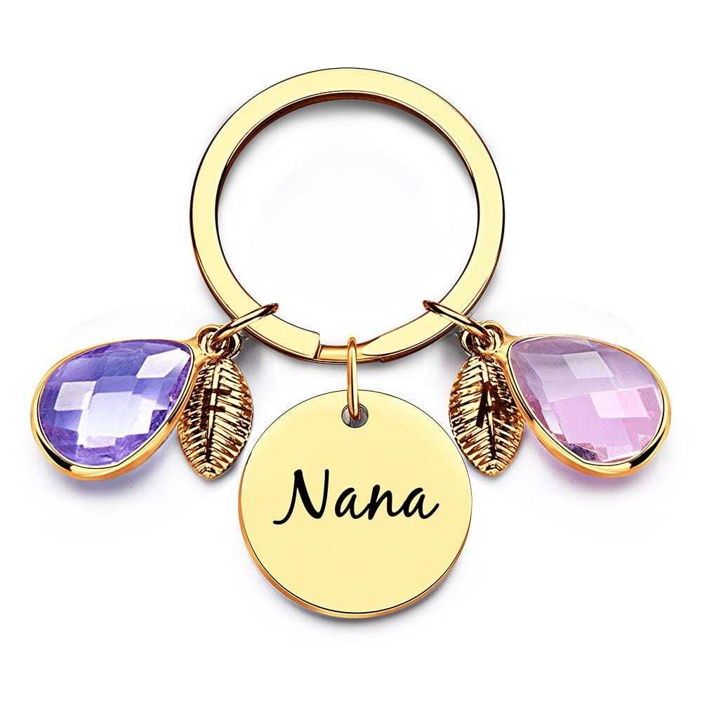 Custom Engraved Birthstone Keychain Leaf Delicate Gifts - Giftlab