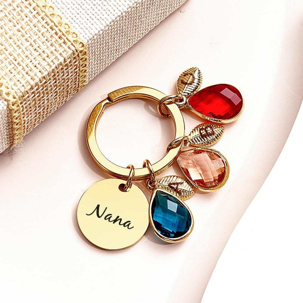 Custom Engraved Birthstone Keychain Leaf Delicate Gifts - Giftlab