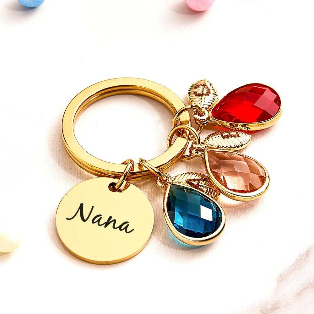 Custom Engraved Birthstone Keychain Leaf Delicate Gifts - Giftlab