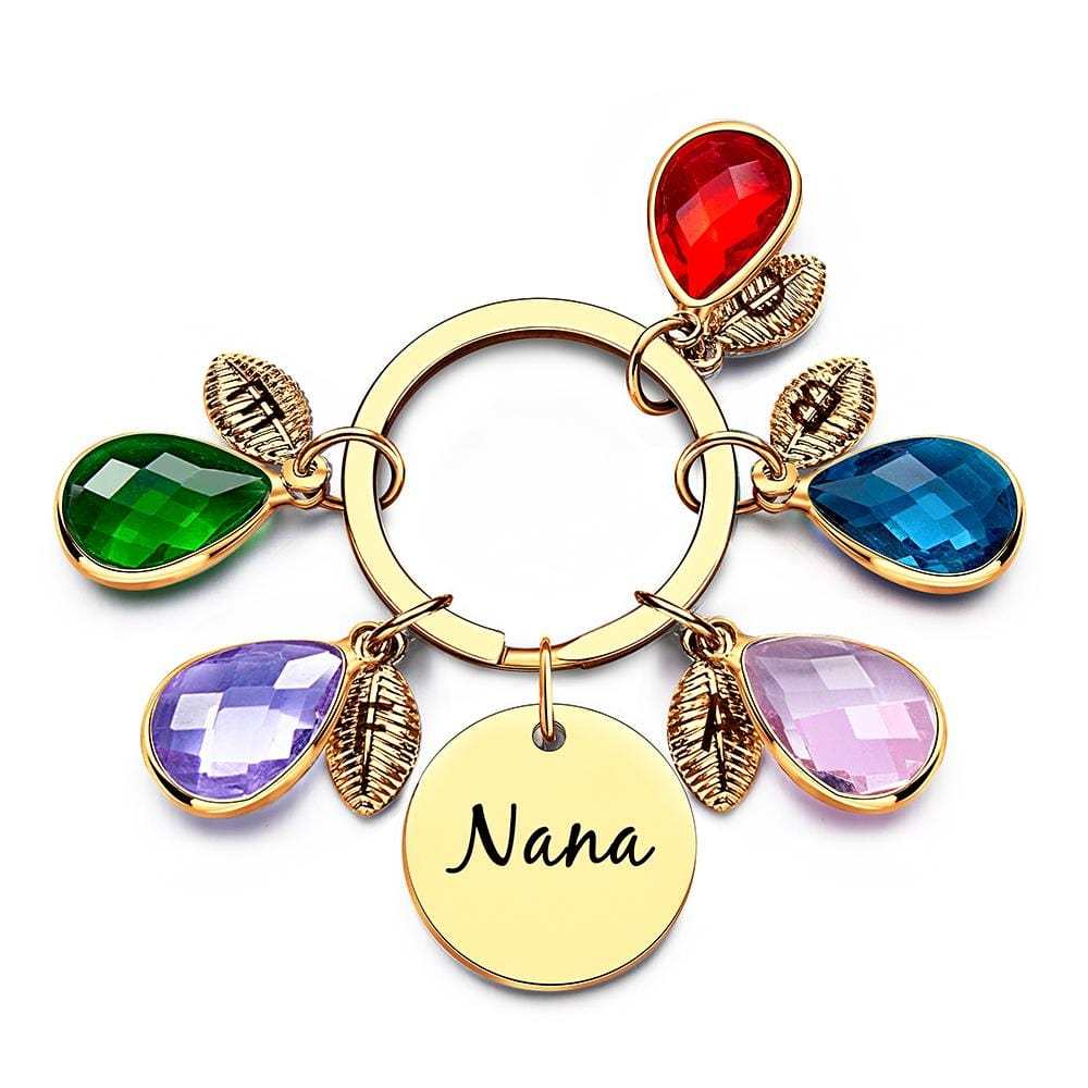 Custom Engraved Birthstone Keychain Leaf Delicate Gifts - Giftlab