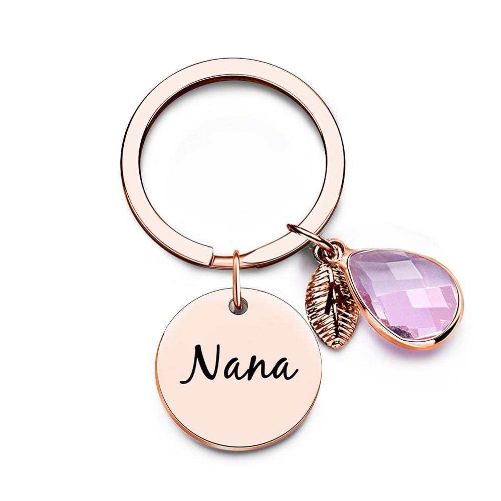 Custom Engraved Birthstone Keychain Leaf Delicate Gifts - Giftlab