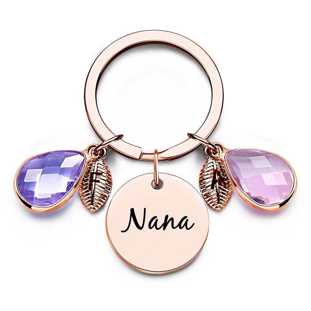 Custom Engraved Birthstone Keychain Leaf Delicate Gifts - Giftlab