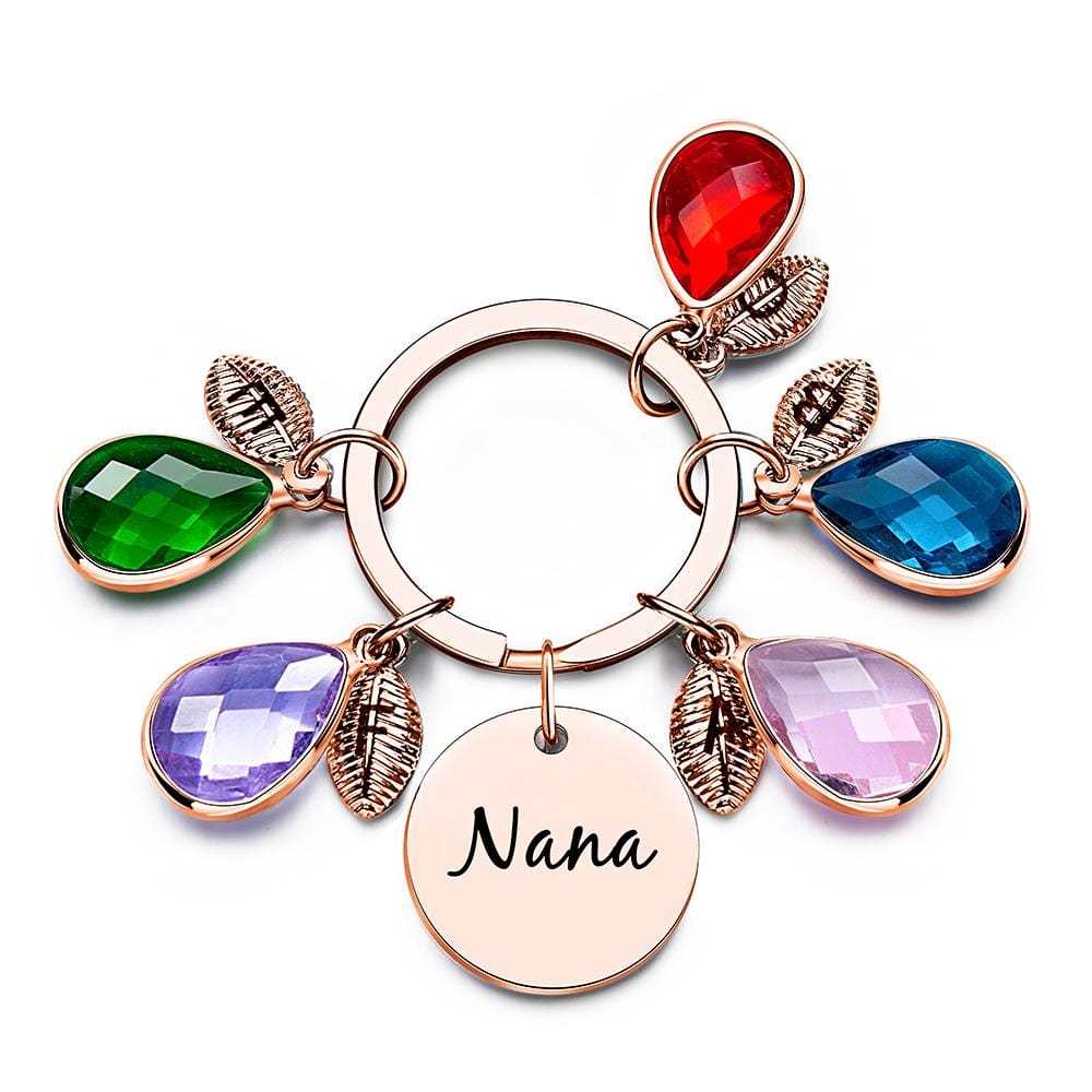 Custom Engraved Birthstone Keychain Leaf Delicate Gifts - Giftlab