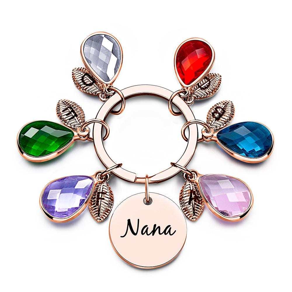 Custom Engraved Birthstone Keychain Leaf Delicate Gifts - Giftlab