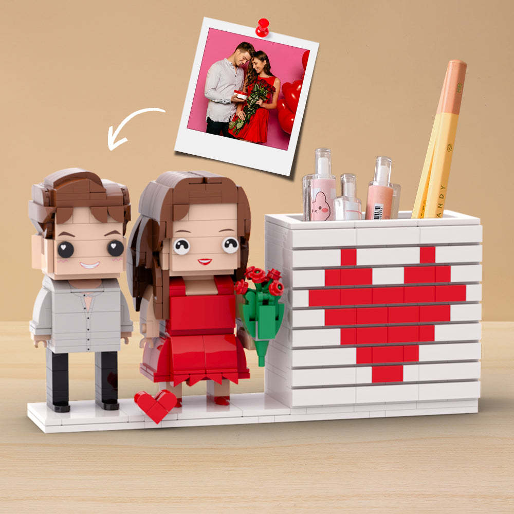 Practical Couple Full Body Custom Gift Personalized Pensil Box Brick Figure Gift For Couples On Valentine's Day Square Face Small Particle Block Gift For Lovers - My Custom BrickHeadz