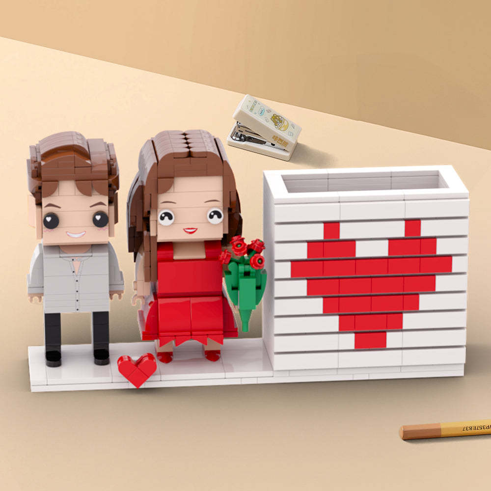 Practical Couple Full Body Custom Gift Personalized Pensil Box Brick Figure Gift For Couples On Valentine's Day Square Face Small Particle Block Gift For Lovers - My Custom BrickHeadz