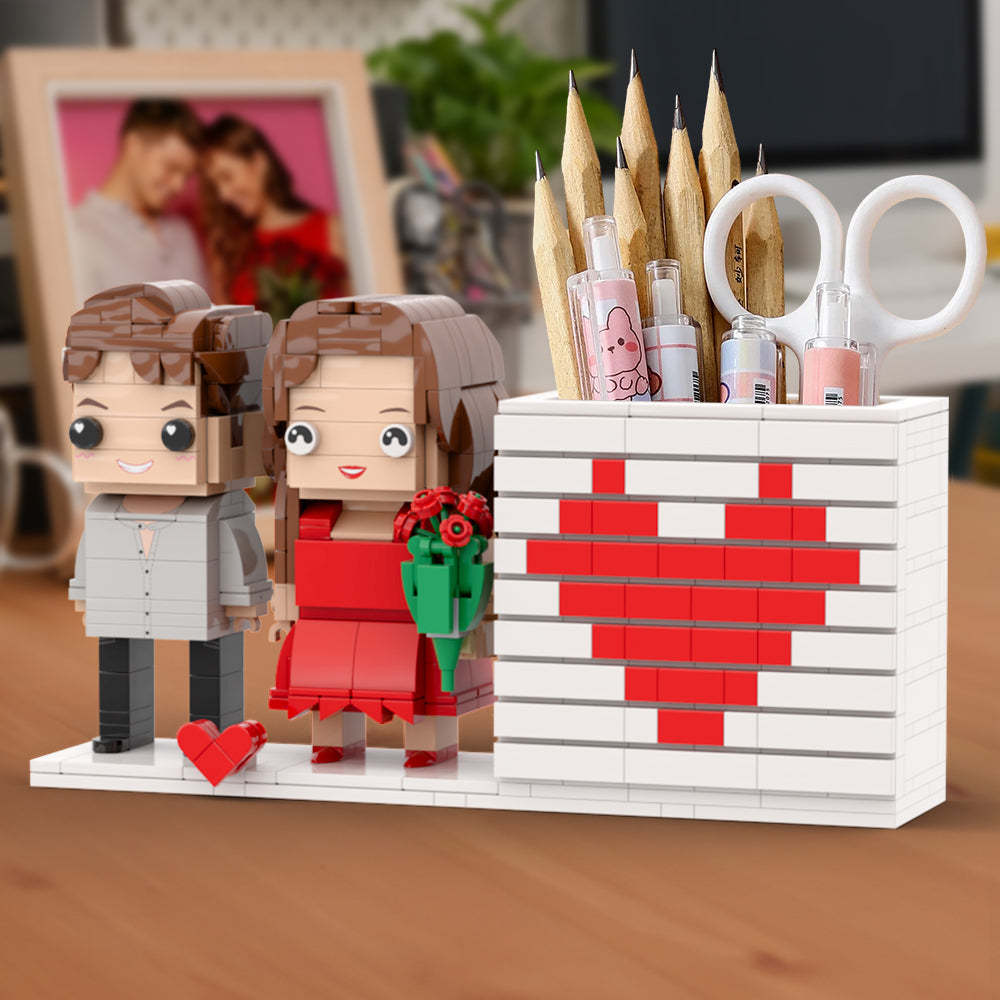 Practical Couple Full Body Custom Gift Personalized Pensil Box Brick Figure Gift For Couples On Valentine's Day Square Face Small Particle Block Gift For Lovers - My Custom BrickHeadz