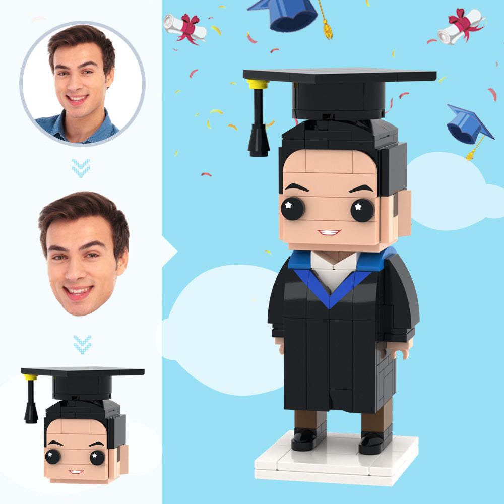 Graduation Gifts for Him Custom Head Brick Figures Personalized Graduation Dress Brick Figures Small Particle Block Toy - MineBrick