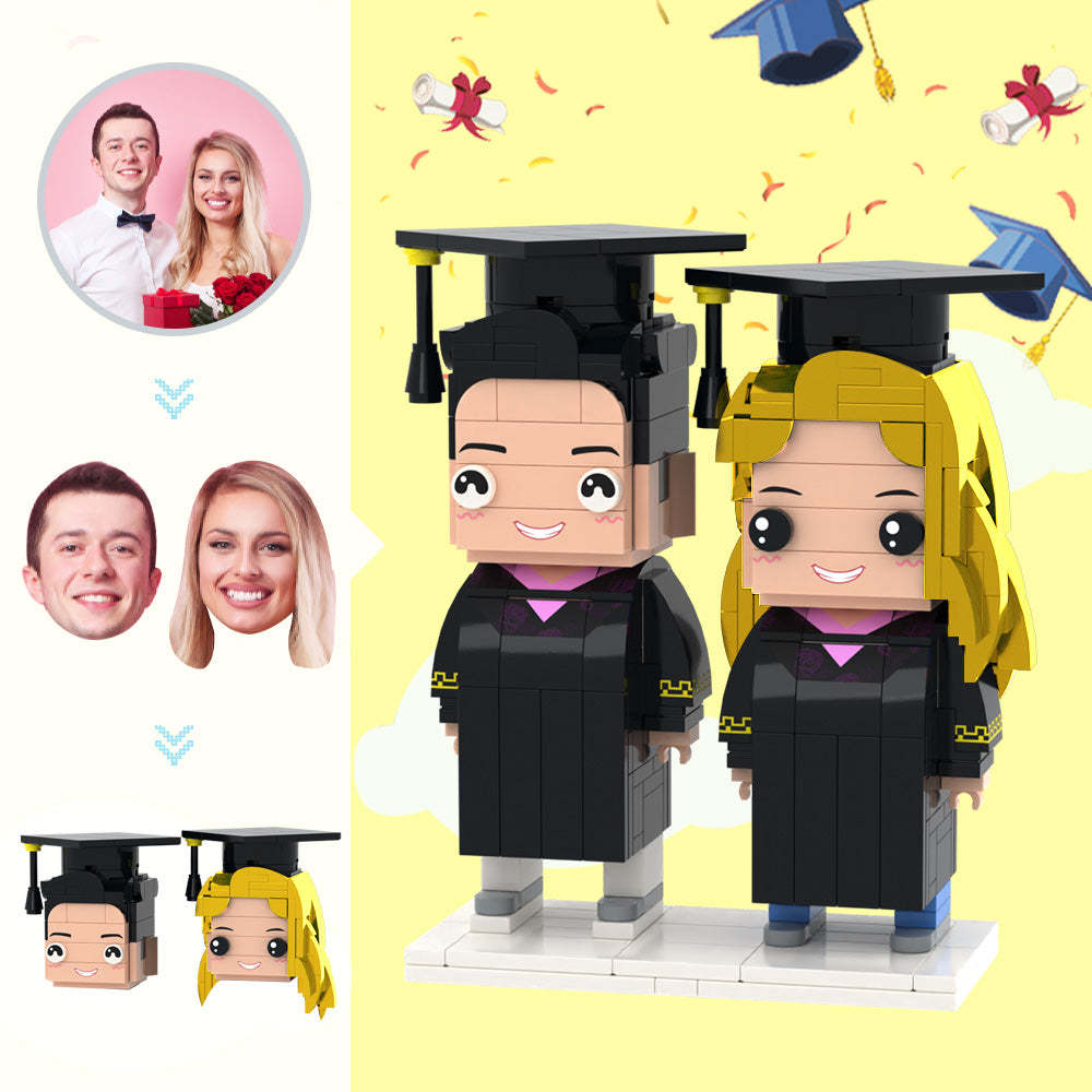 Graduation Gifts Customizable Head 2 People Custom Graduation Dress Brick Figures Small Particle Block Toy - MineBrick
