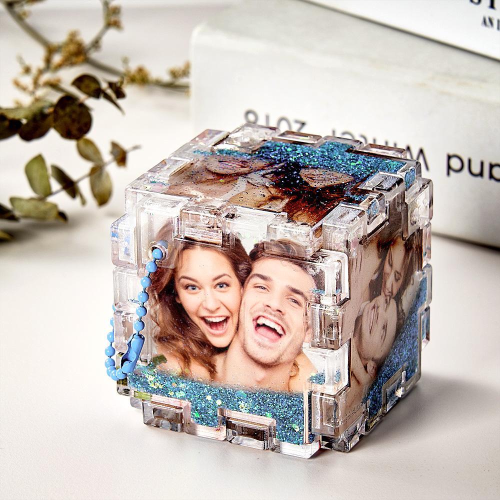 Custom Photo Quicksand Rubik's Cube Keychain Personalized Photos Keychain Funny Gift - GiftLab