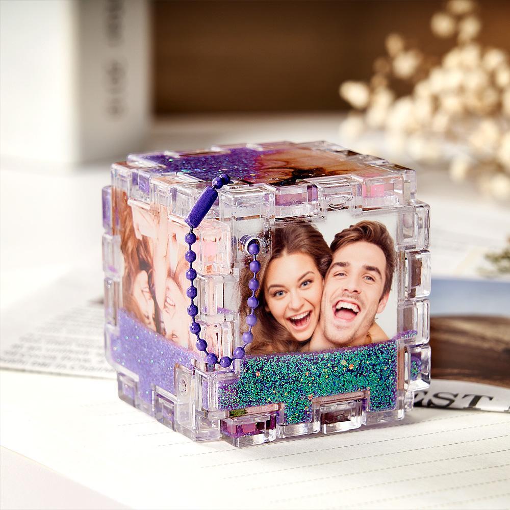 Custom Photo Quicksand Rubik's Cube Keychain Personalized Photos Keychain Funny Gift - GiftLab