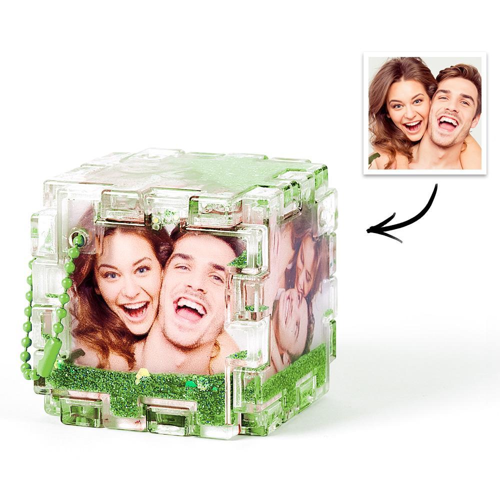 Custom Photo Quicksand Rubik's Cube Keychain Personalized Photos Keychain Funny Gift - GiftLab