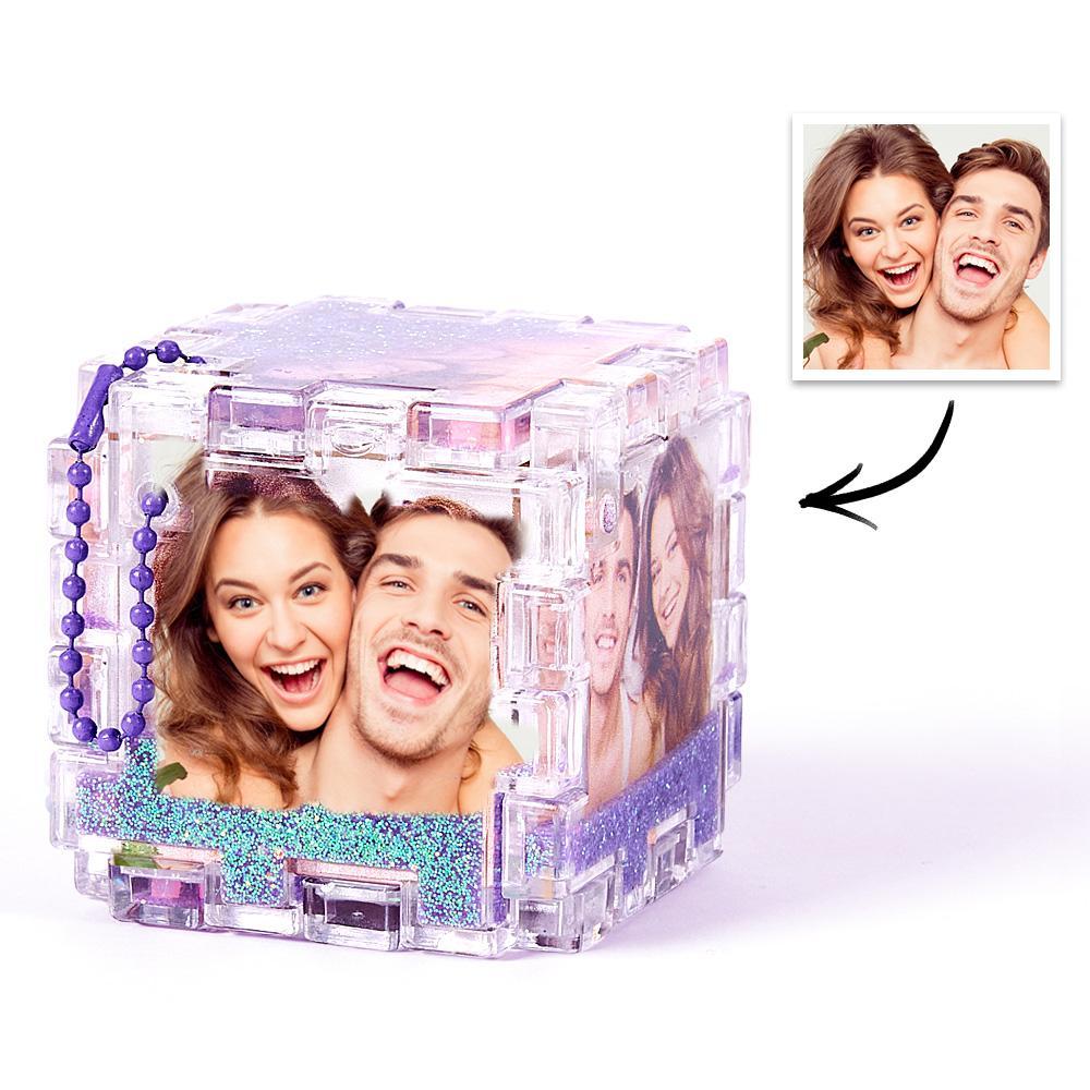 Custom Photo Quicksand Rubik's Cube Keychain Personalized Photos Keychain Funny Gift - GiftLab