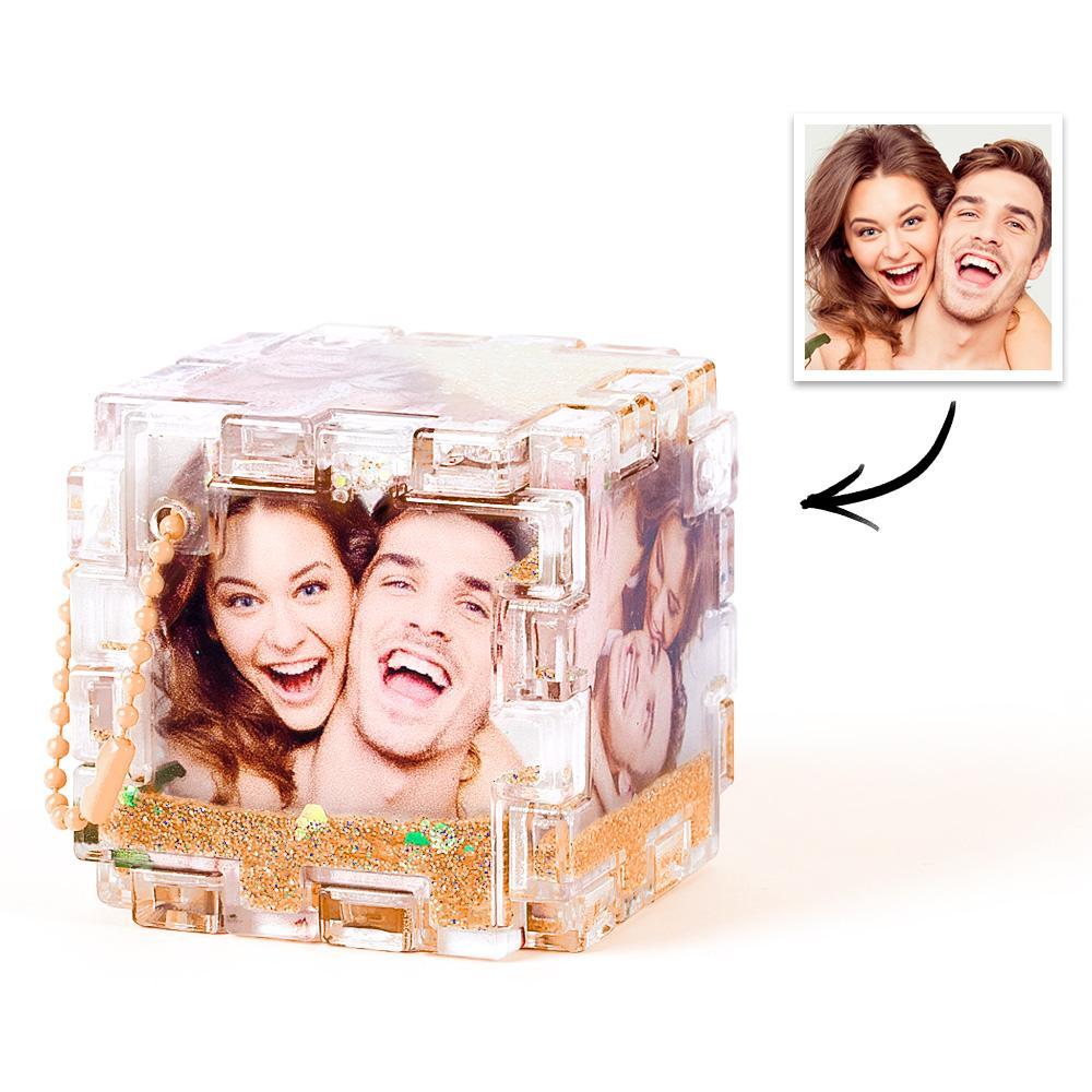 Custom Photo Quicksand Rubik's Cube Keychain Personalized Photos Keychain Funny Gift - GiftLab