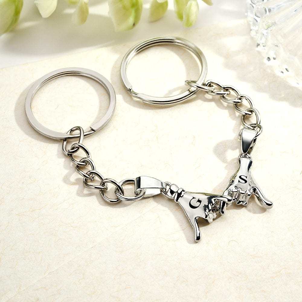 Custom Letter a Pair of Promise Holding Hands Keychains Engravable Keychain Set Gifts For Couples - Giftlab