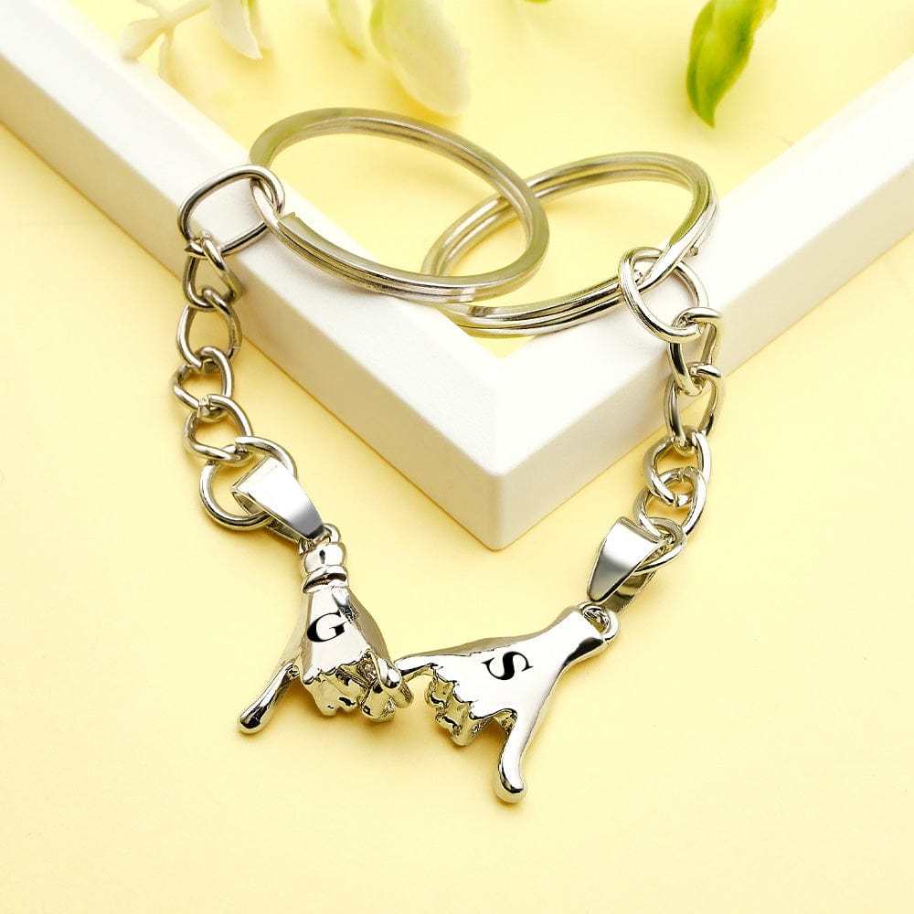 Custom Letter a Pair of Promise Holding Hands Keychains Engravable Keychain Set Gifts For Couples - Giftlab