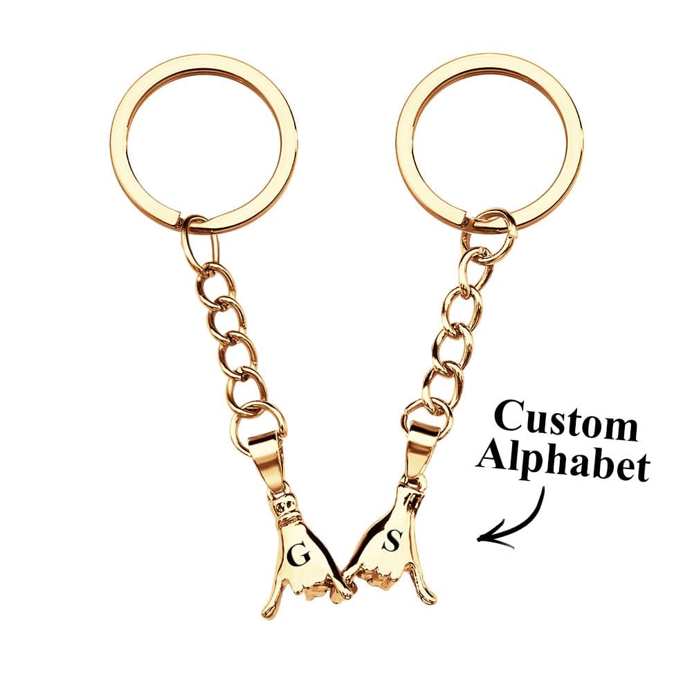 Custom Letter a Pair of Promise Holding Hands Keychains Engravable Keychain Set Gifts For Couples - Giftlab