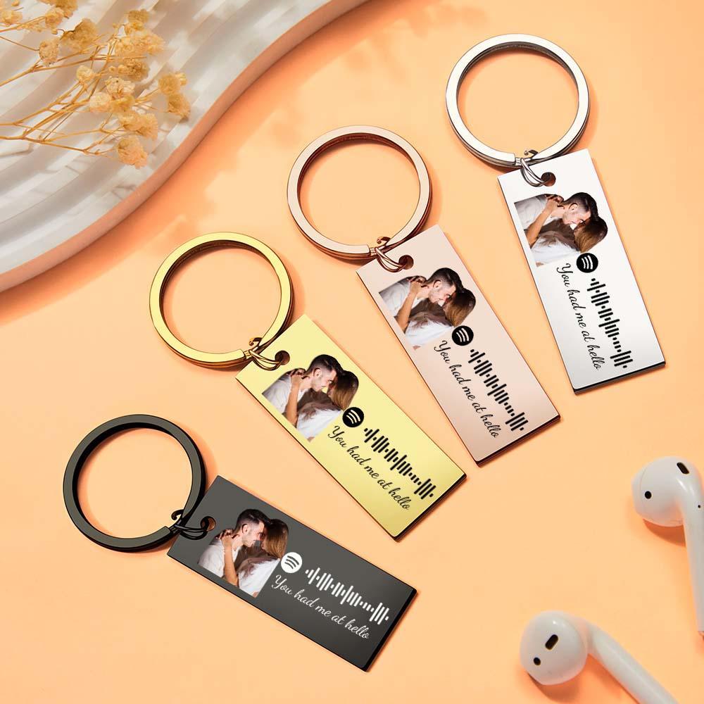 Custom Photo Engraved Spotify Music Keychain Stainless Steel Scannable Code Best Gifts For Couples - Giftlab