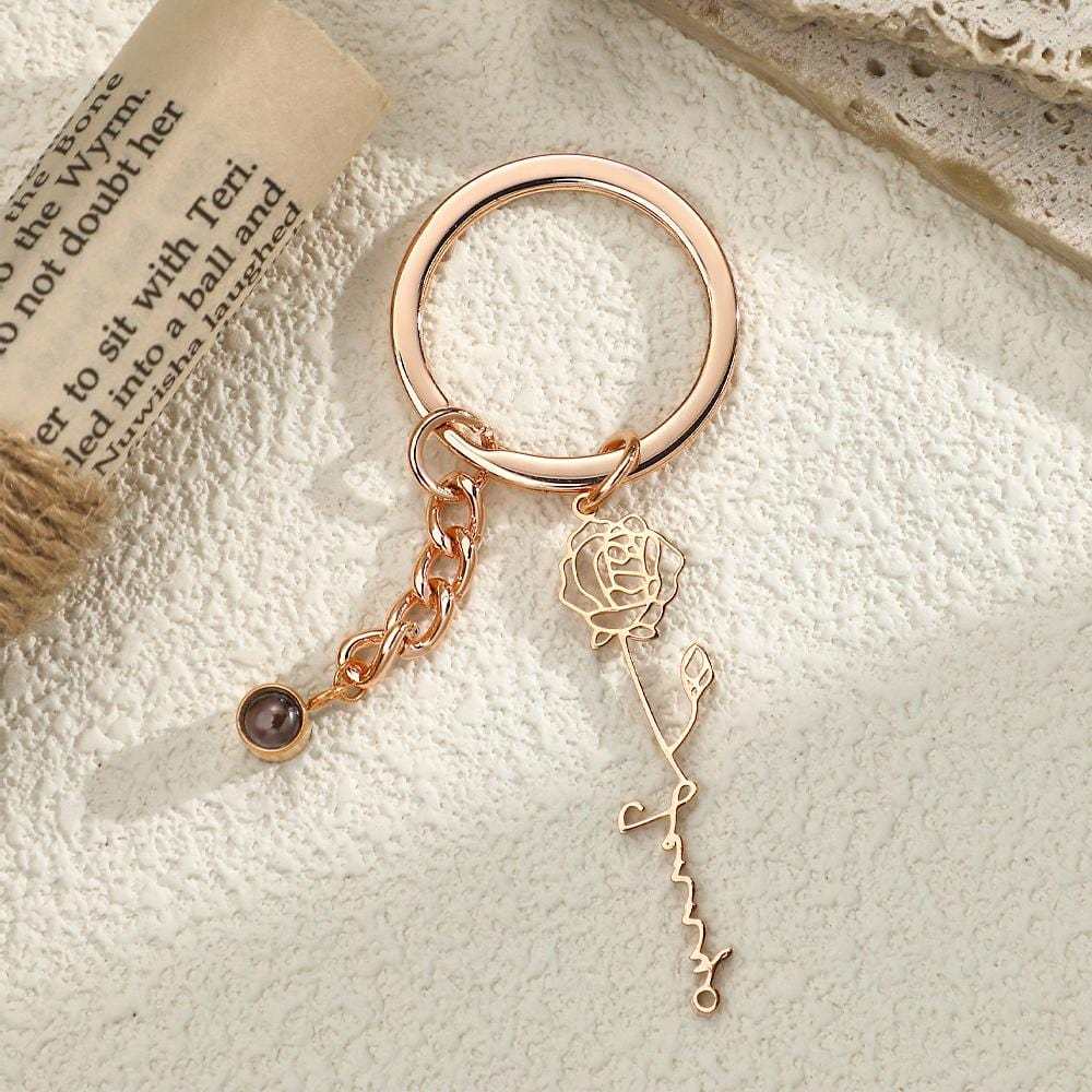 Custom Projection Keychain Birthday Flower Romantic Gift - Giftlab