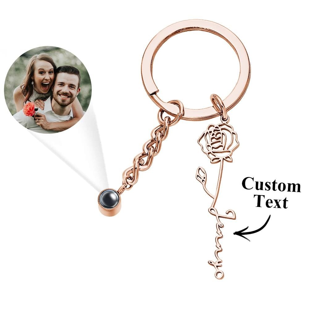 Custom Projection Keychain Birthday Flower Romantic Gift - Giftlab