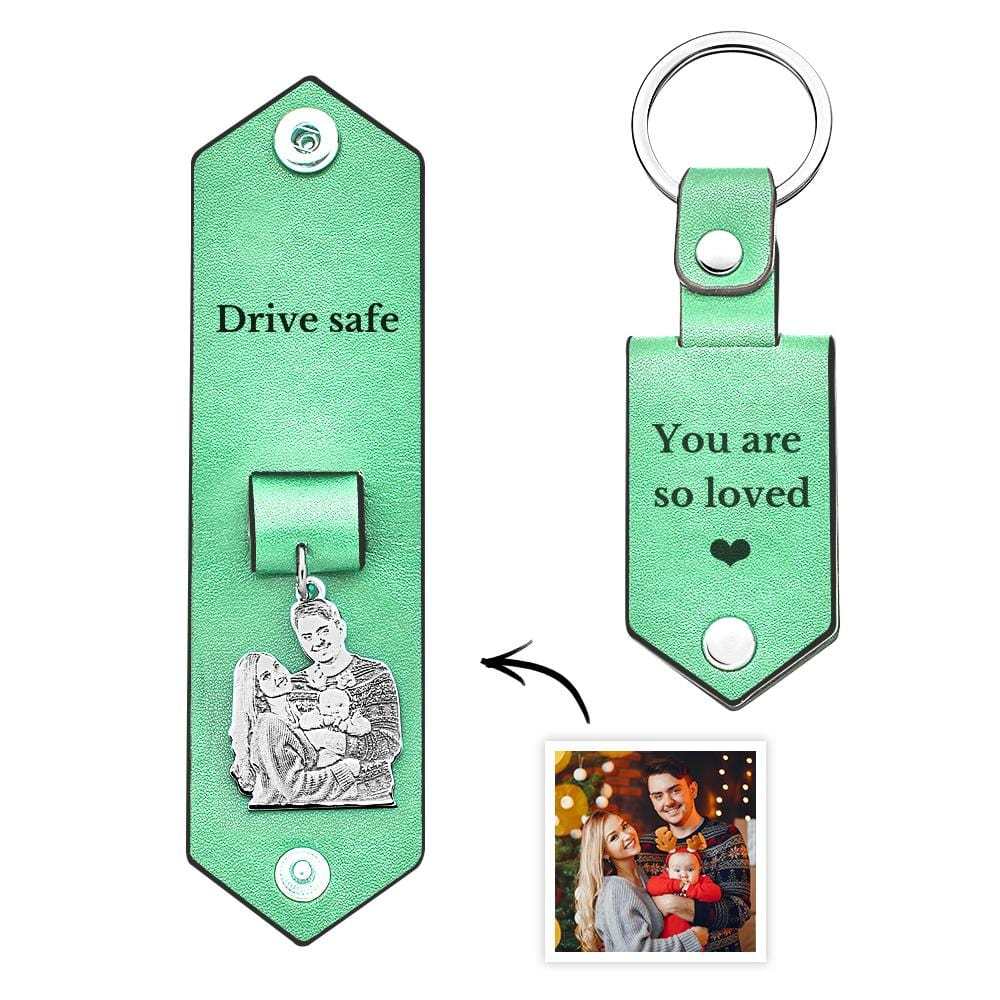 Custom Photo Leather Keychain With Text Annivesary Gifts For Men - Giftlab