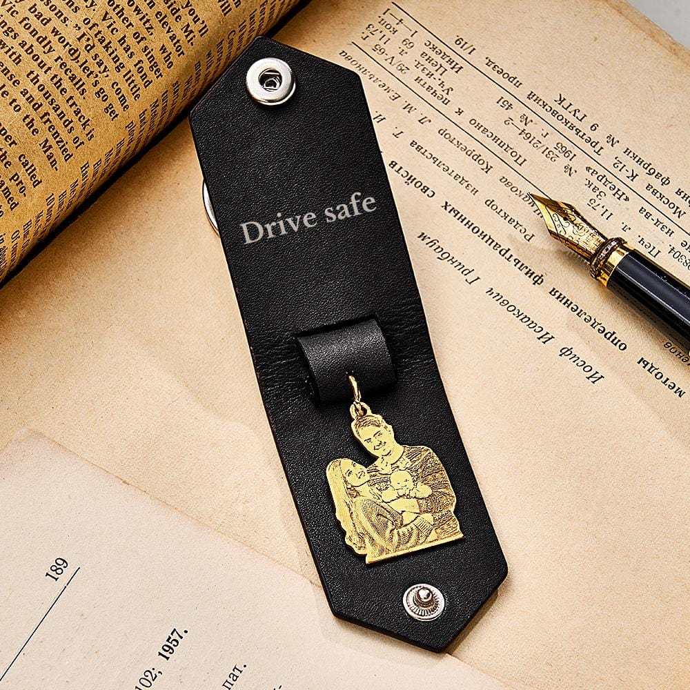 Custom Photo Leather Keychain With Text Annivesary Gifts For Men - Giftlab