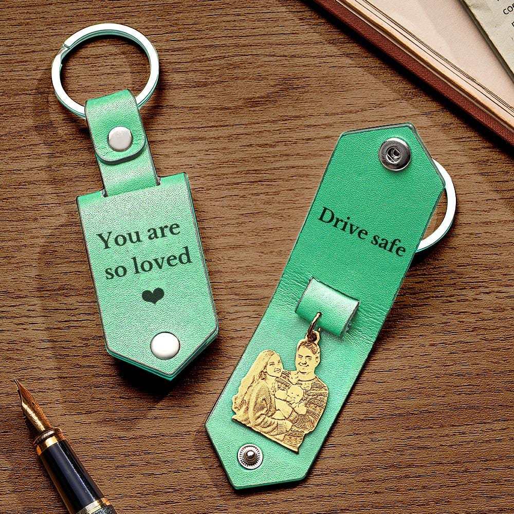 Custom Photo Leather Keychain With Text Annivesary Gifts For Men - Giftlab