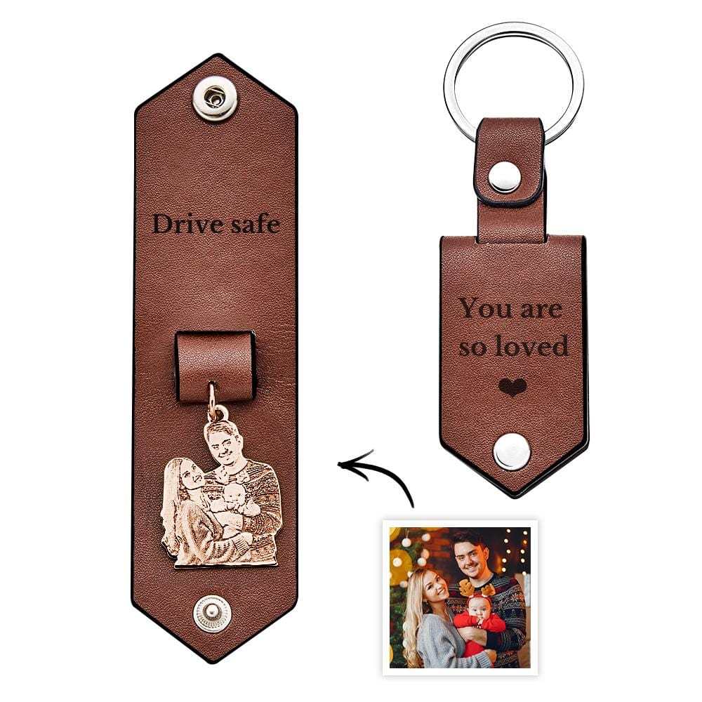 Custom Photo Leather Keychain With Text Annivesary Gifts For Men - Giftlab