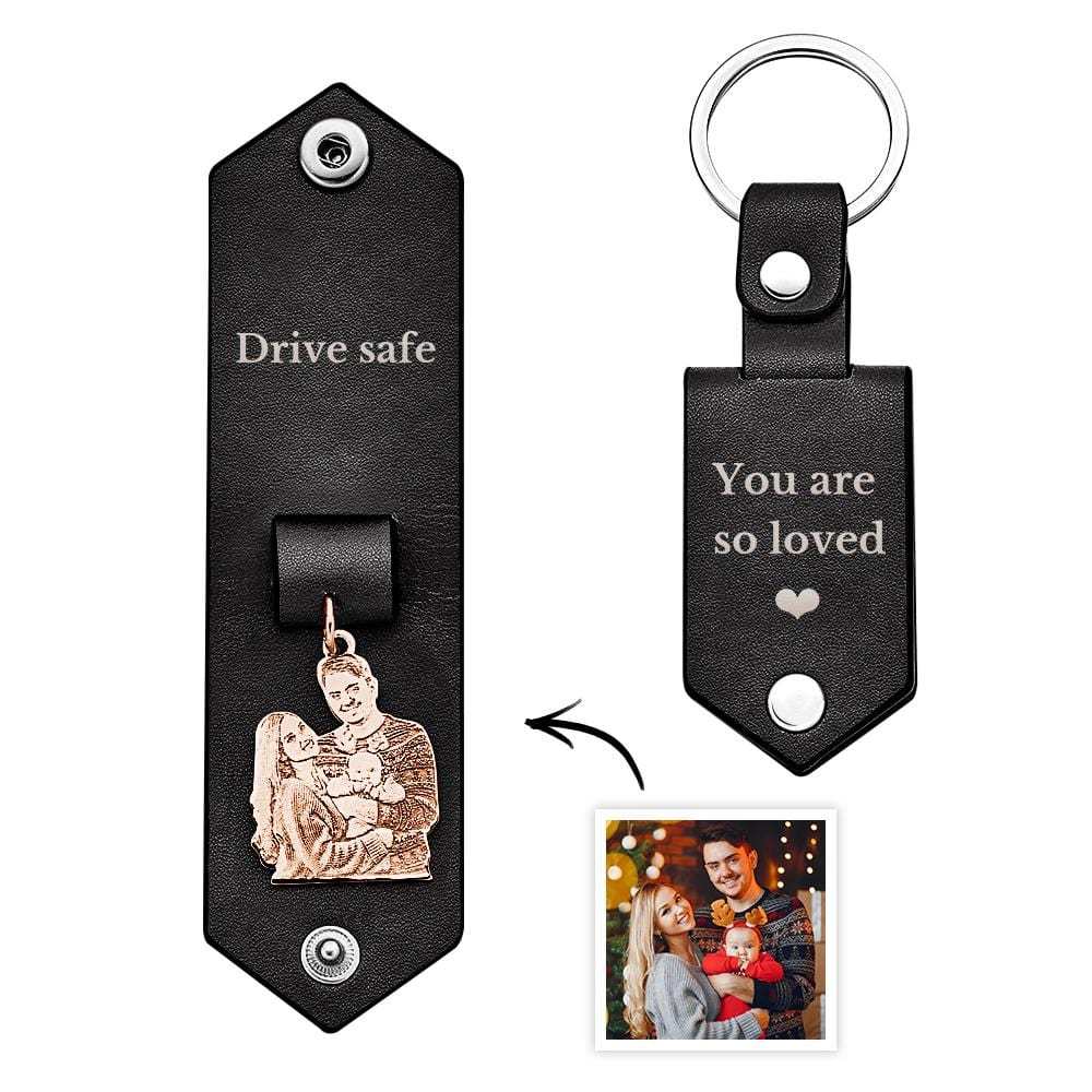 Custom Photo Leather Keychain With Text Annivesary Gifts For Men - Giftlab