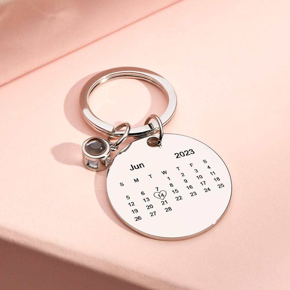 Custom Photo Projection Keychain Personalized Calendar with Text Key Ring - Giftlab