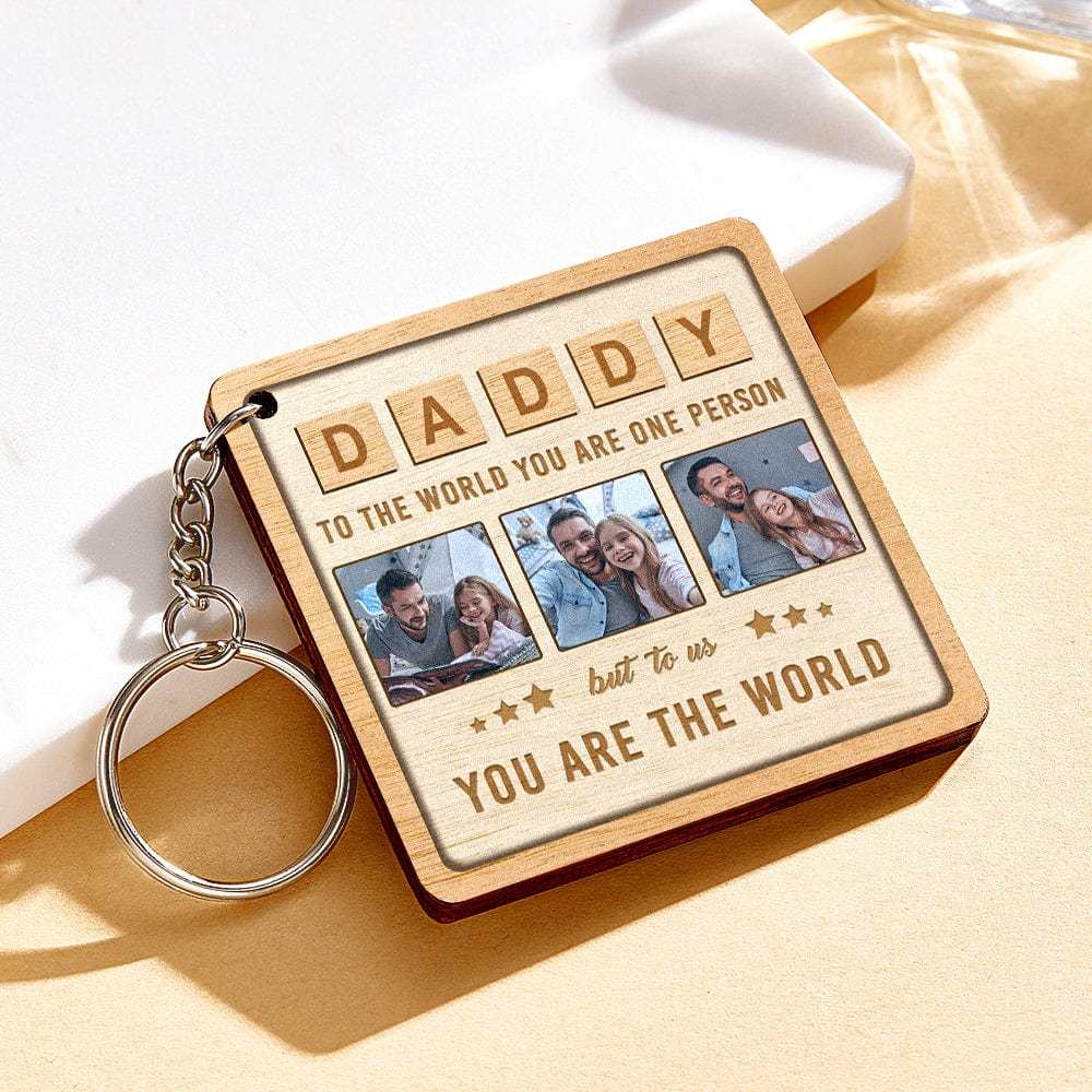 Custom DADDY Wood Keychain Personalized Photo Keychain Father's Day Gift - Giftlab
