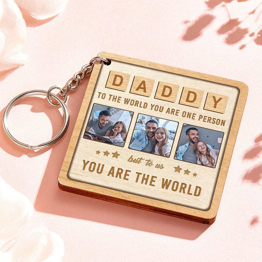 Custom DADDY Wood Keychain Personalized Photo Keychain Father's Day Gift - Giftlab